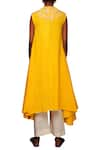 Shop_Nikasha_Yellow Cotton Notched Embroidered Kurta Set _at_Aza_Fashions