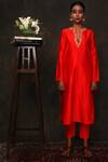 Buy_Nikasha_Red Chanderi Silk Notched Kurta Set _at_Aza_Fashions