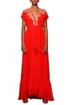 Buy_Nikasha_Red Georgette Plunge V Neck Kaftan Dress _Online_at_Aza_Fashions