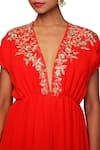 Nikasha_Red Georgette Plunge V Neck Kaftan Dress _Online_at_Aza_Fashions