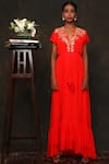 Buy_Nikasha_Red Georgette Plunge V Neck Kaftan Dress _at_Aza_Fashions
