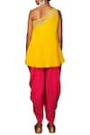 Shop_Nikasha_Yellow Crepe Asymmetric One Shoulder Kurta With Dhoti Pant _at_Aza_Fashions