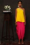 Buy_Nikasha_Yellow Crepe Asymmetric One Shoulder Kurta With Dhoti Pant _at_Aza_Fashions