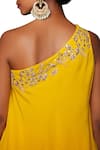 Shop_Nikasha_Yellow Crepe Asymmetric One Shoulder Kurta With Dhoti Pant _Online_at_Aza_Fashions