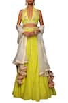 Buy_Nikasha_Yellow Organdy Plunging V-shaped Neckline Embroidered Blouse Lehenga Set _Online_at_Aza_Fashions