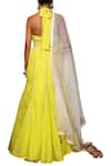 Shop_Nikasha_Yellow Organdy Plunging V-shaped Neckline Embroidered Blouse Lehenga Set _at_Aza_Fashions