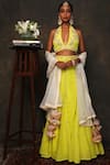 Buy_Nikasha_Yellow Organdy Plunging V-shaped Neckline Embroidered Blouse Lehenga Set _at_Aza_Fashions