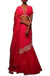 Buy_Nikasha_Pink Crepe Plunging V-shaped Neckline Embroidered Blouse Lehenga Set _Online_at_Aza_Fashions