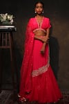 Shop_Nikasha_Pink Crepe Plunging V-shaped Neckline Embroidered Blouse Lehenga Set _Online_at_Aza_Fashions