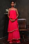 Buy_Nikasha_Pink Crepe Flared Top And Layered Lehenga _at_Aza_Fashions