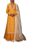 Buy_Nikasha_Yellow Crepe V Neck Embroidered Kurta Lehenga Set _Online_at_Aza_Fashions