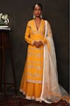 Buy_Nikasha_Yellow Crepe V Neck Embroidered Kurta Lehenga Set _at_Aza_Fashions