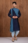 Buy_Aryavir Malhotra_Blue Dupion Silk Woven Panelled Kurta Set _at_Aza_Fashions