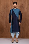 Aryavir Malhotra_Blue Dupion Silk Woven Panelled Kurta Set _Online_at_Aza_Fashions