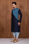 Buy_Aryavir Malhotra_Blue Dupion Silk Woven Panelled Kurta Set _Online_at_Aza_Fashions