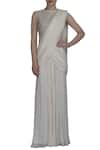 Buy_Varun Bahl_White Georgette Round Pre-draped Saree Gown  _at_Aza_Fashions