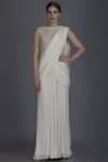 Buy_Varun Bahl_White Georgette Round Pre-draped Saree Gown  _Online_at_Aza_Fashions