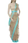 Buy_Ranian_Beige Silk Organza Round Neck Embroidered Saree Set _at_Aza_Fashions