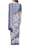 Shop_So US By Sougatpaul_Blue Muslin Slub Round Neck Printed Pre-stitched Saree With Blouse  _at_Aza_Fashions