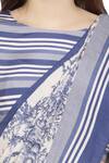 Shop_So US By Sougatpaul_Blue Muslin Slub Round Neck Printed Pre-stitched Saree With Blouse  _Online_at_Aza_Fashions