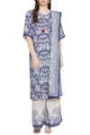 So Us By Sougatpaul_Blue Muslin Slub Round Printed Kurta And Palazzo Set _Online_at_Aza_Fashions