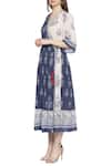 So Us By Sougatpaul_Blue Muslin Slub V Neck Printed Anarkali Kurta _Online_at_Aza_Fashions