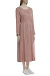 Akaaro_Pink Zari Round Neck Linen Striped Dress  _Online_at_Aza_Fashions