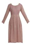 Shop_Akaaro_Pink Zari Round Neck Linen Striped Dress  _Online_at_Aza_Fashions