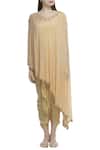 Buy_Khwaab by Sanjana Lakhani_Beige Crepe V Neck Asymmetric Tunic Dhoti Set_Online_at_Aza_Fashions