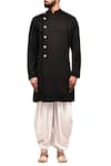 Shop_Arihant Rai Sinha_Black Hosiery Knitting Fabric Embossed Sherwani Set _Online_at_Aza_Fashions