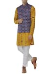 Buy_Mr. Ajay Kumar_Blue Bundi Cotton Satin Lycra Kurta Silk Linen Pants Printed Set  _at_Aza_Fashions