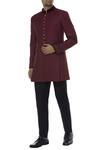 Buy_MR Grey_Maroon Suiting Bandhgala Jacket_at_Aza_Fashions