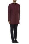 MR Grey_Maroon Suiting Bandhgala Jacket_Online_at_Aza_Fashions