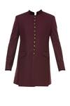 Buy_MR Grey_Maroon Suiting Bandhgala Jacket_Online_at_Aza_Fashions
