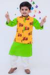 Buy_Fayon Kids_Yellow Printed Bundi,kurta And Pant Set For Boys_at_Aza_Fashions