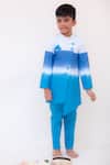 Buy_FAYON KIDS_Blue Cotton Overlap Achkan And Pant Set _at_Aza_Fashions