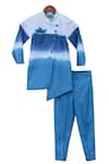 Shop_FAYON KIDS_Blue Cotton Overlap Achkan And Pant Set _Online_at_Aza_Fashions