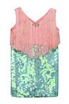Fayon Kids_Green Sequins Fringe Dress _Online_at_Aza_Fashions