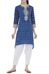 Buy_House of Kotwara_Blue Ikat Split Kurta And Dhoti Pant Set  _at_Aza_Fashions