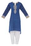 Buy_House of Kotwara_Blue Ikat Split Kurta And Dhoti Pant Set  _Online_at_Aza_Fashions