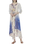 House of Kotwara_Beige Ikat Split Neck Kurta And Pant Set _Online_at_Aza_Fashions