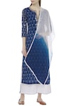 Buy_House of Kotwara_Blue Ikat Split Neck Kurta And Palazzo Set _at_Aza_Fashions