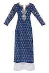 Buy_House of Kotwara_Blue Ikat Split Neck Kurta And Palazzo Set _Online_at_Aza_Fashions