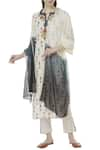 House of Kotwara_White Ikat Split Neck Kurta And Pant Set _Online_at_Aza_Fashions