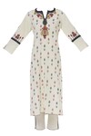 Buy_House of Kotwara_White Ikat Split Neck Kurta And Pant Set _Online_at_Aza_Fashions