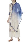 Buy_House of Kotwara_Beige Ikat Split Neck Kurta And Palazzo Set _at_Aza_Fashions