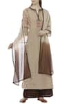 Buy_House of Kotwara_Beige Ikat Split Neck Kurta And Palazzo Set _at_Aza_Fashions