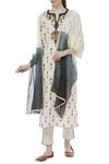 House of Kotwara_Off White Ikat Split Neck Kurta Set _Online_at_Aza_Fashions