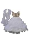 Fayon Kids_Beige Organza, Net Sequins Ruffle Lehenga Set _Online_at_Aza_Fashions