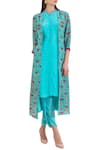 Limerick by Abirr N' Nanki_Blue Silk Crepe Mandarin Collar Kurta With Jacket And Dhoti Pants  _Online_at_Aza_Fashions